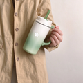 Gradient Green Daisy Handle Tumbler