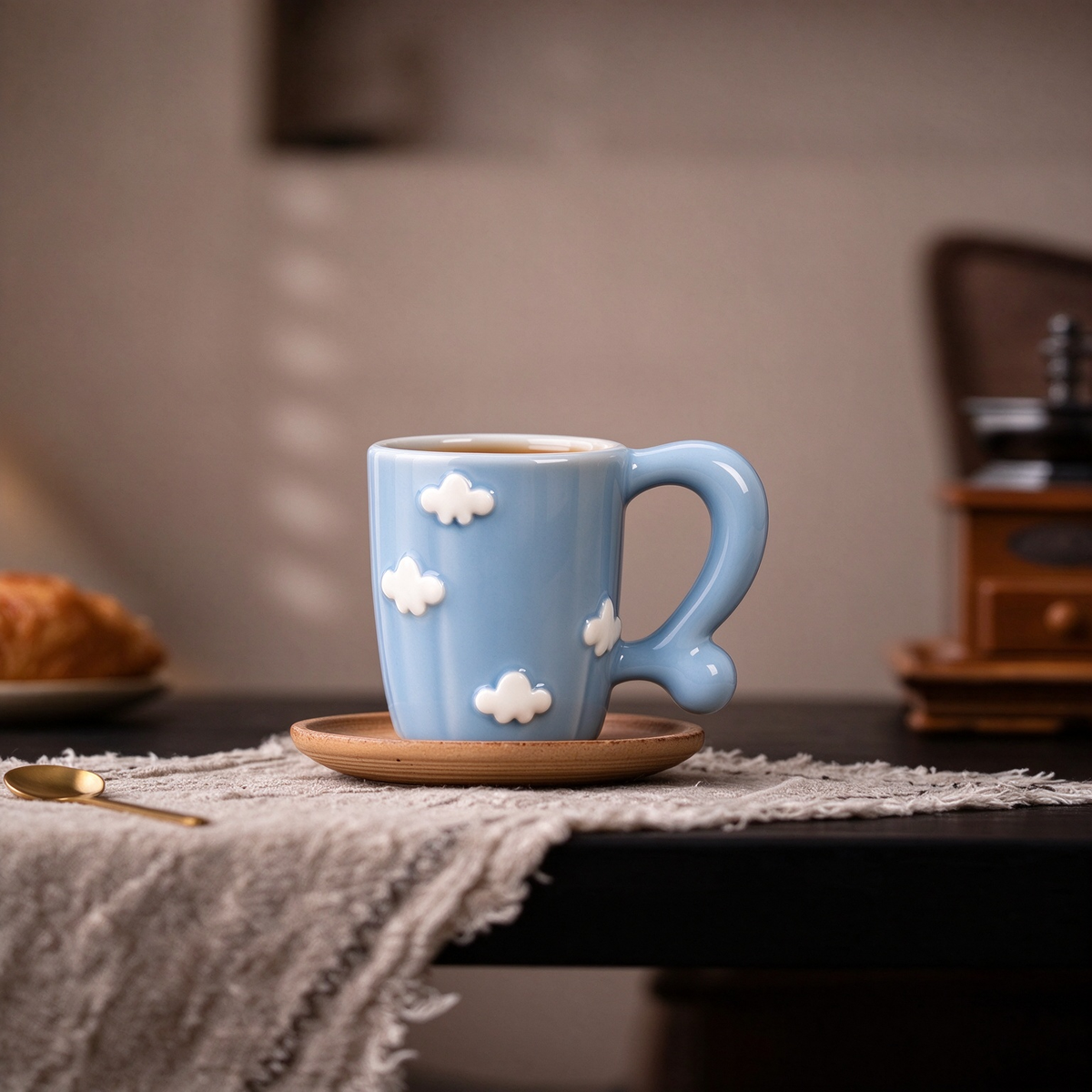 Light Blue Cloud Embossed Ceramic Mug