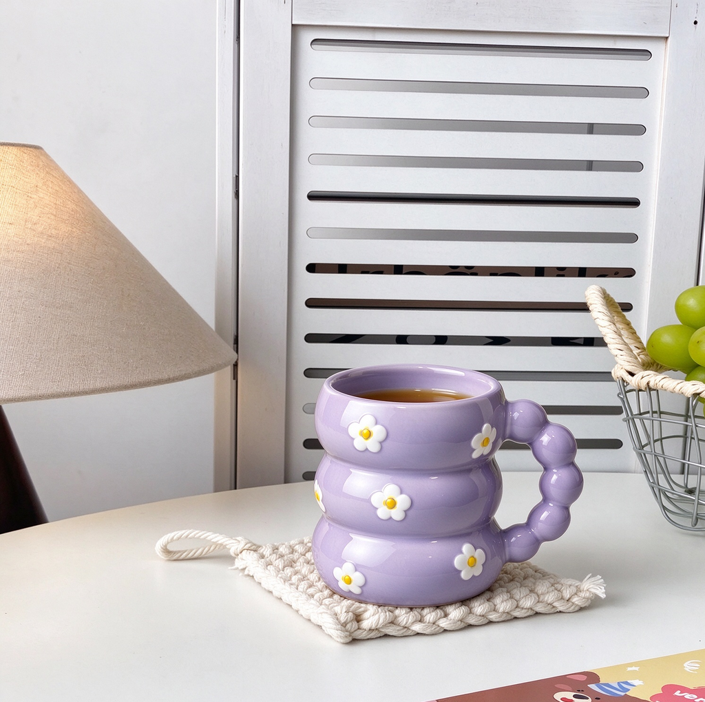 Lavender Daisy Stacked Ceramic Mug
