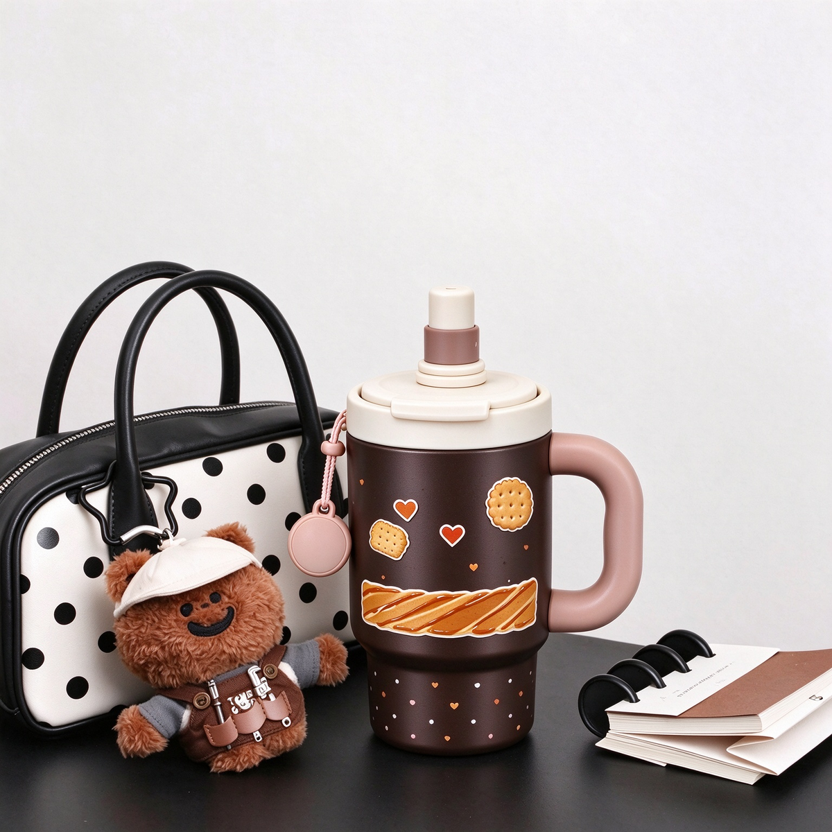 Cookie Print Dark Brown Handle Tumbler
