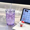 Purple Bow Decor Glass Tumbler With Lid And Straw