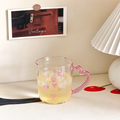 Pink Heart Handle Scalloped Glass Mug