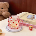 Red Heart Embossed Pink Glass Mug