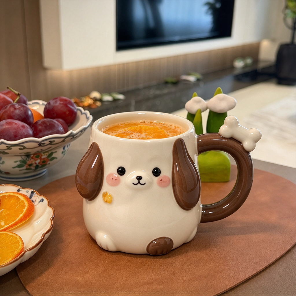 Cute 3D Puppy Ceramic Mug With Bone Handle Decor