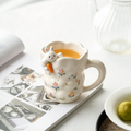 Floral Bunny Ceramic Mug With Carrot Accent