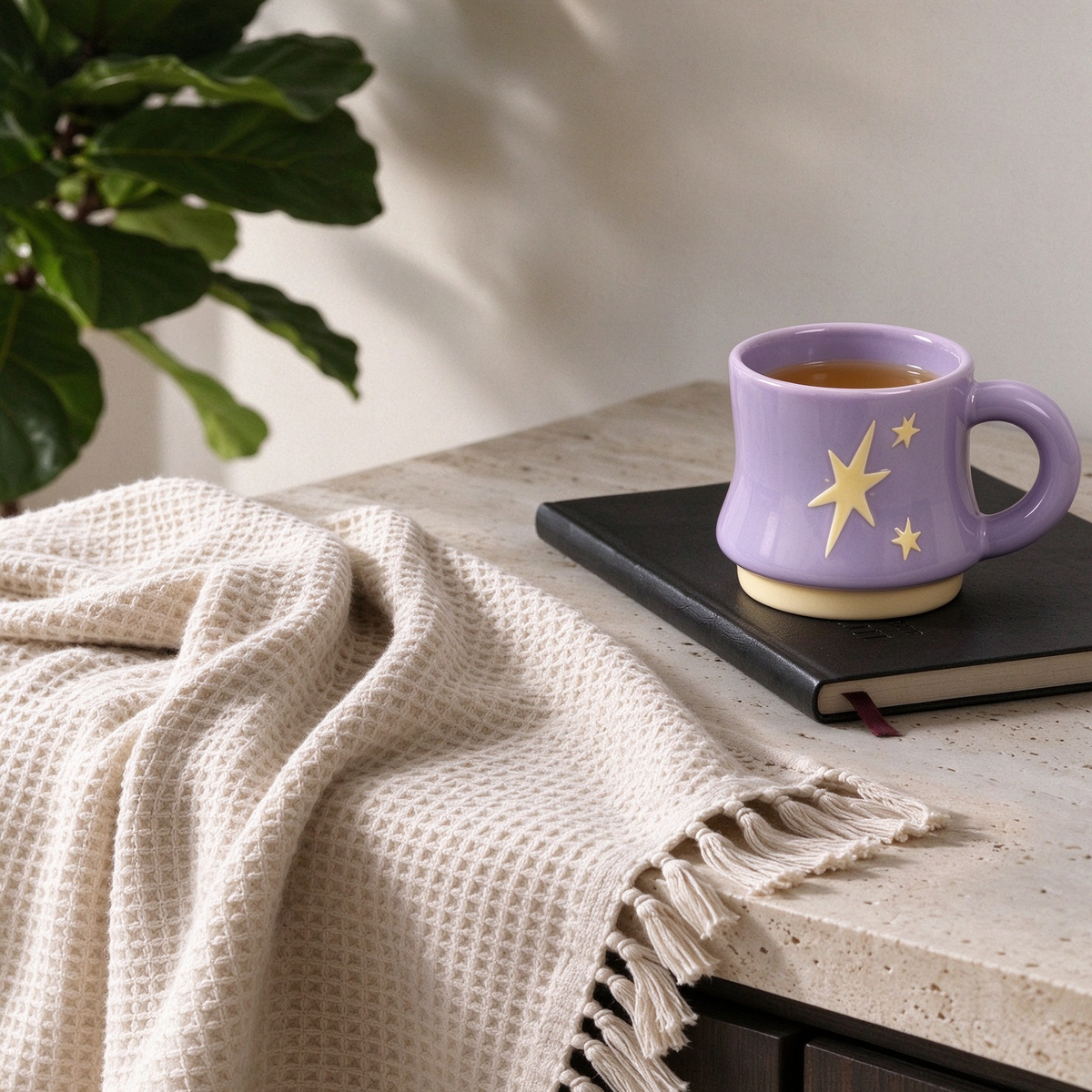 Lavender Star Embossed Ceramic Mug
