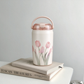 Pink Tulip Portable Carry Handle Thermos