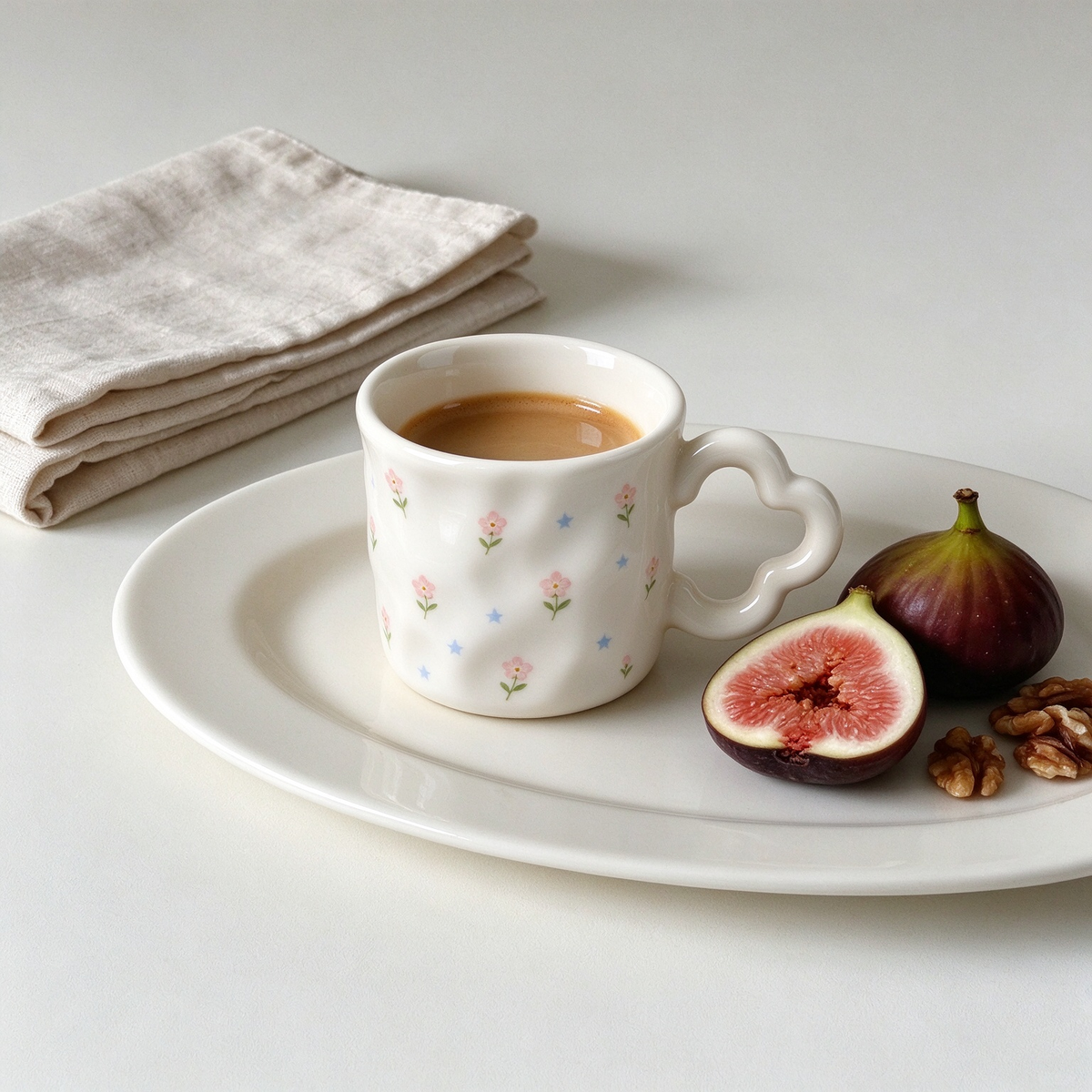 Tiny Floral Cloud Handle Ceramic Mug