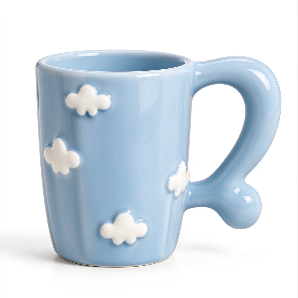 Light Blue Cloud Embossed Ceramic Mug