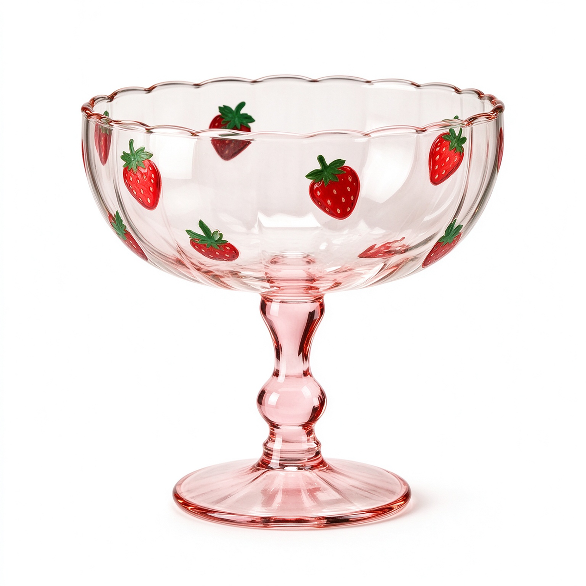 Pink Strawberry Stemmed Dessert Glass Bowl