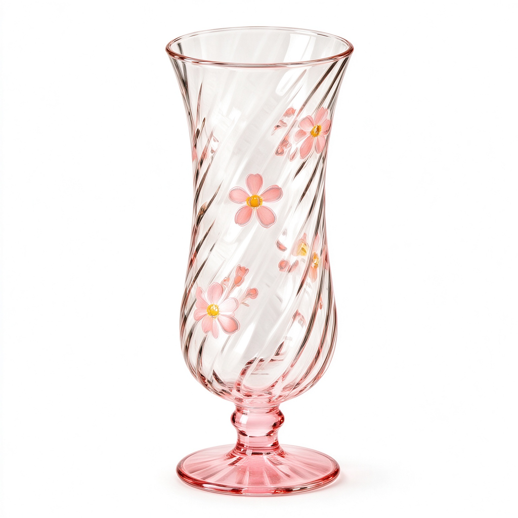 Pink Swirl Floral Footed Glass