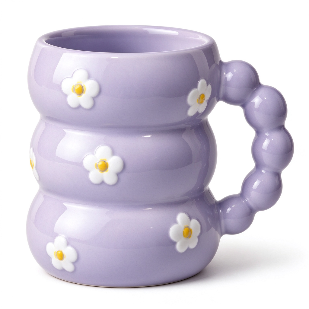 Lavender Daisy Stacked Ceramic Mug