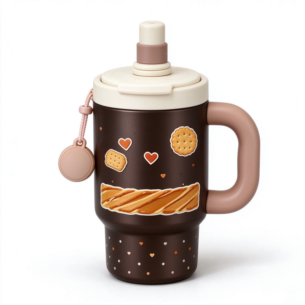 Cookie Print Dark Brown Handle Tumbler