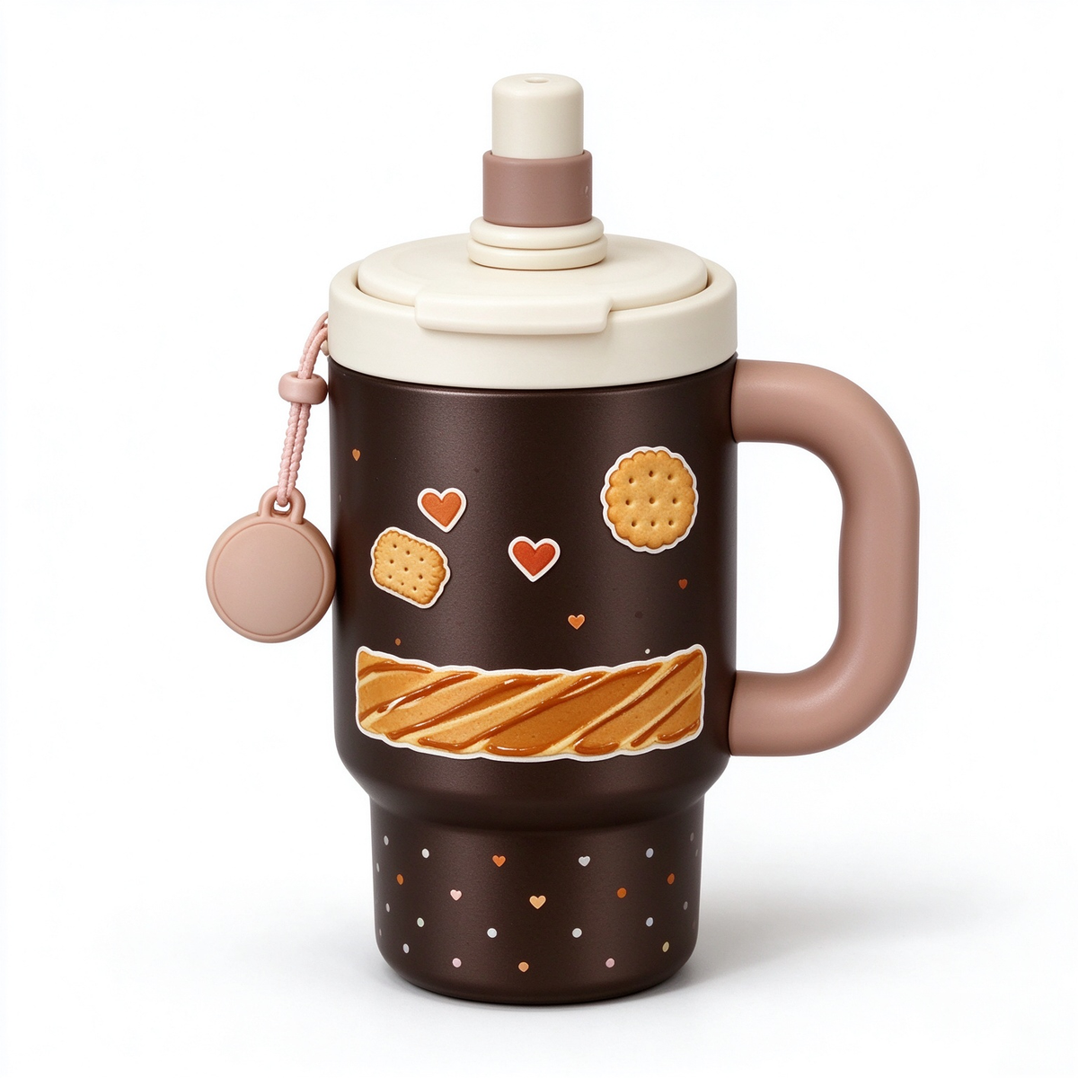 Cookie Print Dark Brown Handle Tumbler