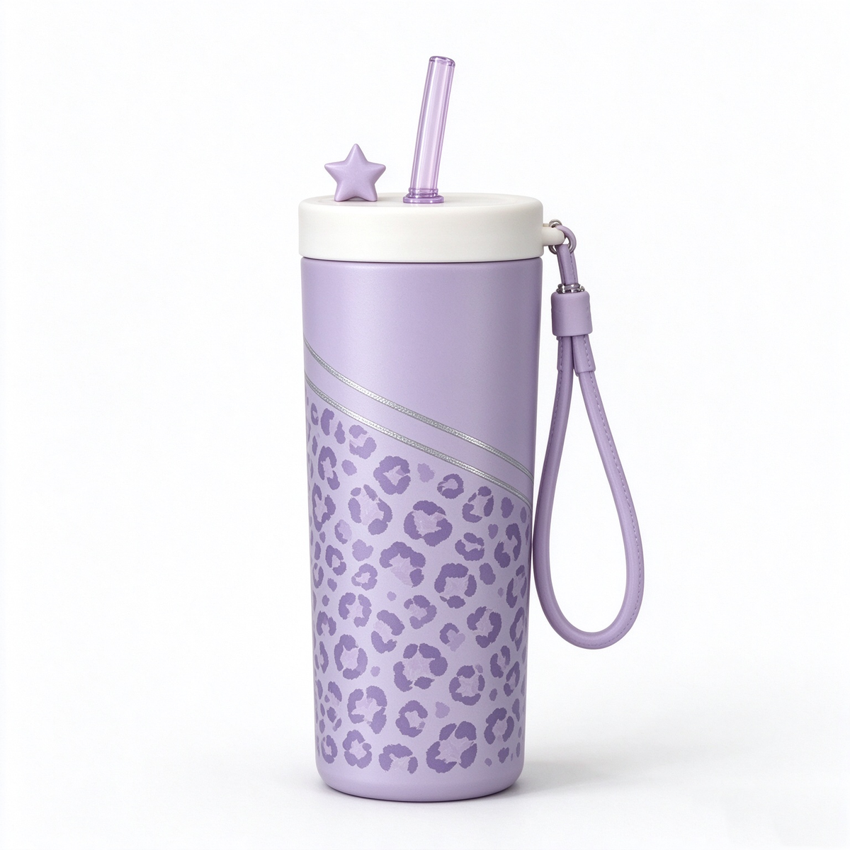Purple Leopard Print Star Straw Bottle