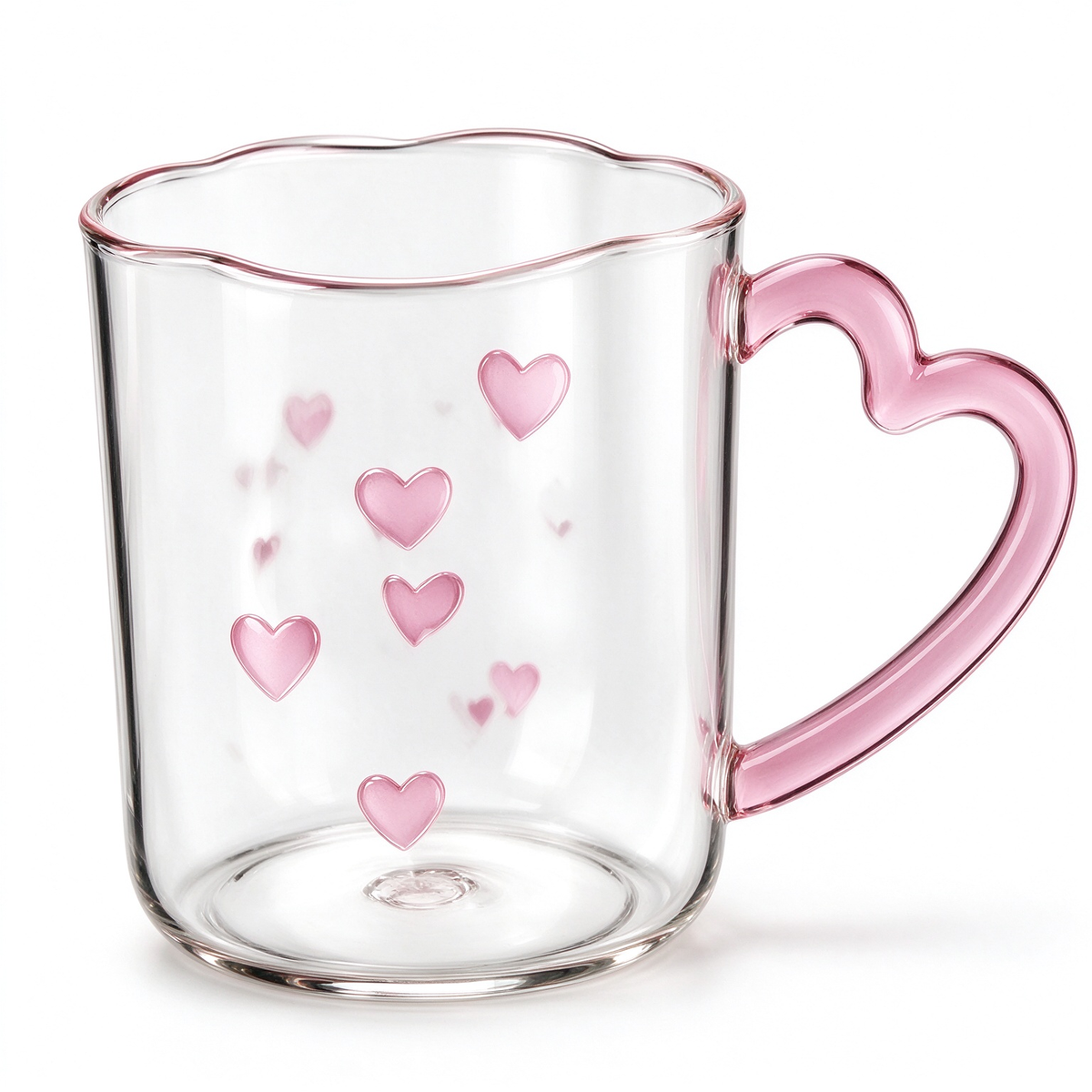 Pink Heart Handle Scalloped Glass Mug