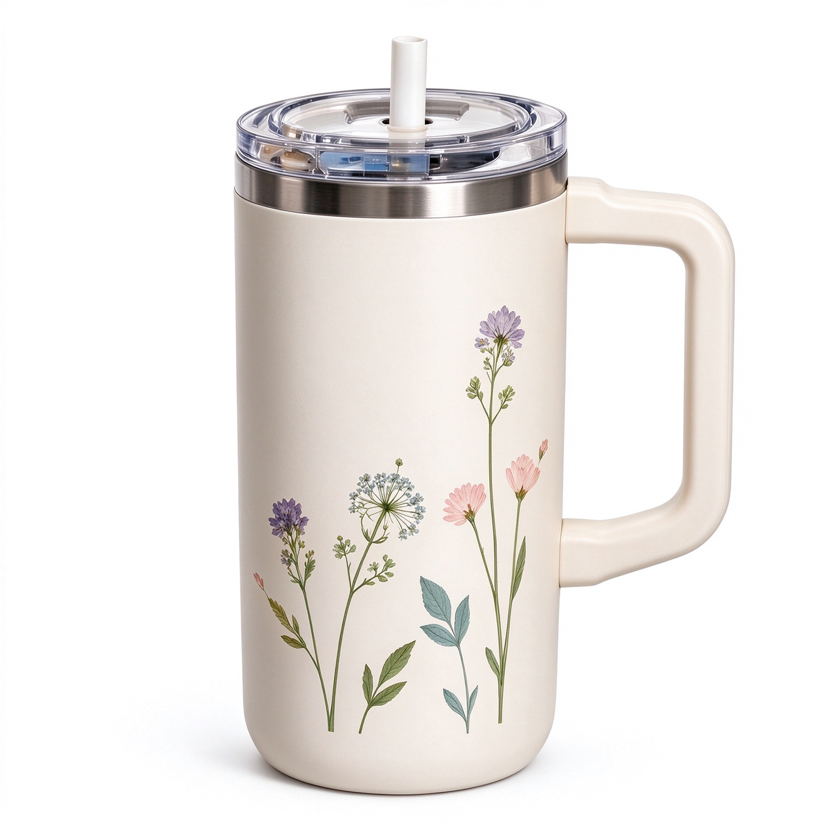 Cream Wildflower Large Handle Tumbler