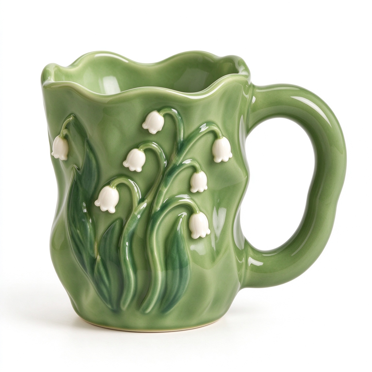 Green Lily Of The Valley Embossed Ceramic Mug