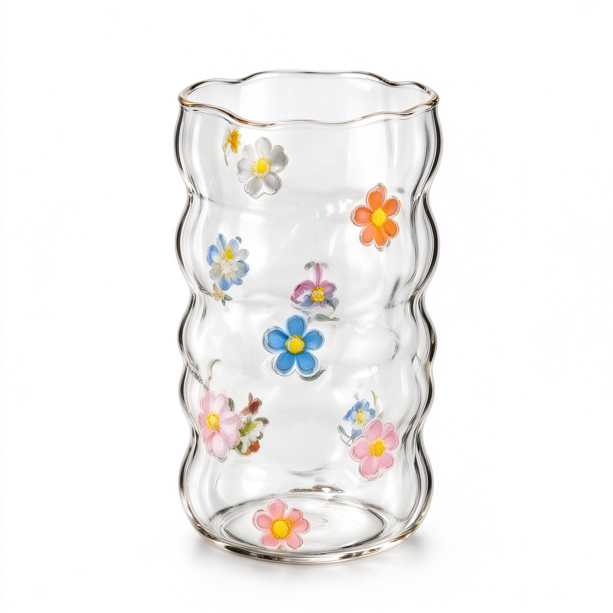 Wavy Colorful Floral Glass Tumbler