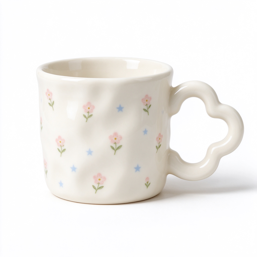 Tiny Floral Cloud Handle Ceramic Mug